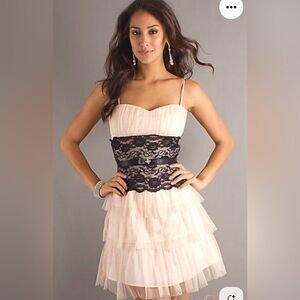 Elegant Cream Pink and Black Lace Dress Brand Mystic Size Small